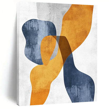 Unique Abstract Art Orange, Blue, and White Abstract Shape Painting For Sale HS124
