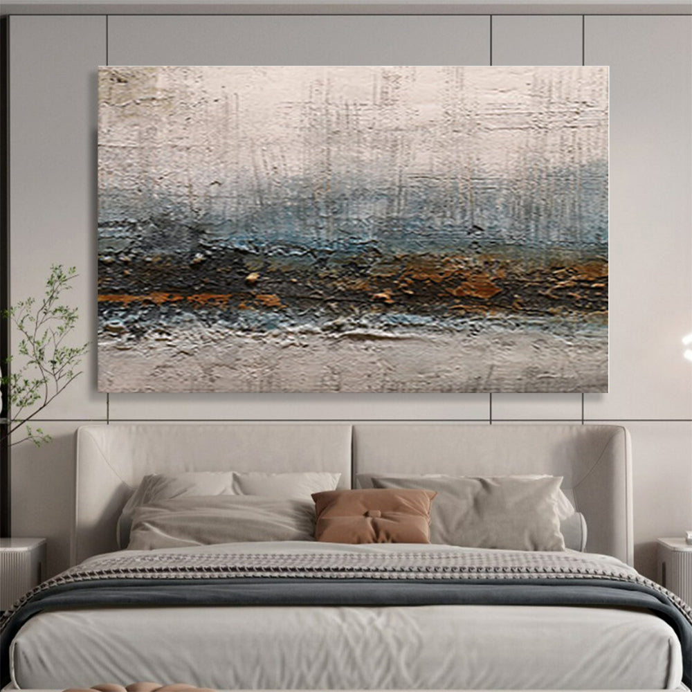 Big Size Gray, Brown and Blue Abstract Textured Landscape Painting WB095