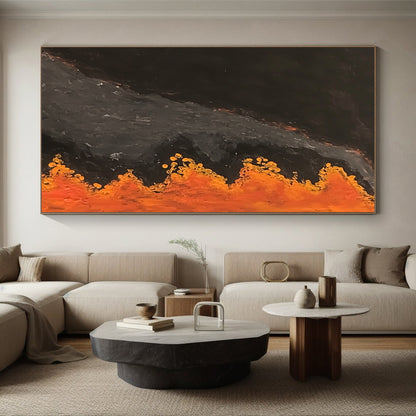 Hand-Painted Black, Gray, and Orange Abstract Textured Painting For Sale HS141