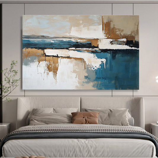 Hand Paintings with Blue, Beige, White and Brown Colors, Abstract Landscape with Reflection Theme WB308