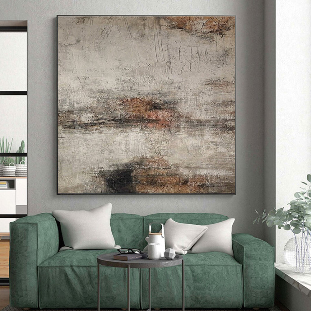 Large Painting In Living Room Gray, Brown, and Black Textured Abstract Art HS629