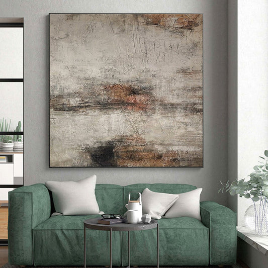 Large Painting In Living Room Gray, Brown, and Black Textured Abstract Art HS629