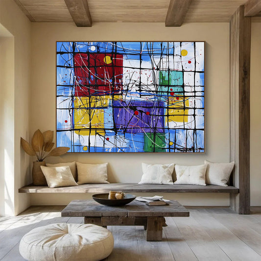 Oversized Canvas Art in Multicolor Geometric Abstract Style WB247