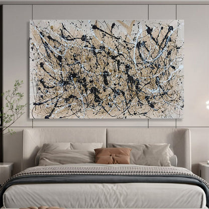 Acrylic Modern Art Paintings: Black Beige and White Splatter Abstract Painting WB364