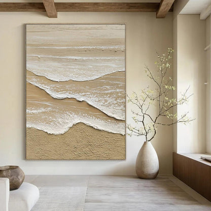 Beige and White Textured Coastal Abstract Painting For Sale Online WS492