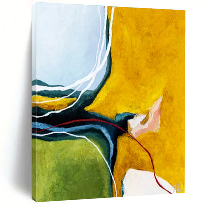 Unique Abstract Art Yellow, Green, and White Dynamic Abstract Painting On Canvas HS823