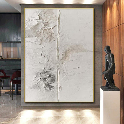 Hand-Painted White & Gray Textured Abstract, Acrylic Modern Art Painting HS327