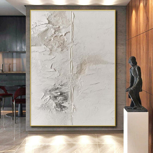 Hand-Painted White & Gray Textured Abstract, Acrylic Modern Art Painting HS327