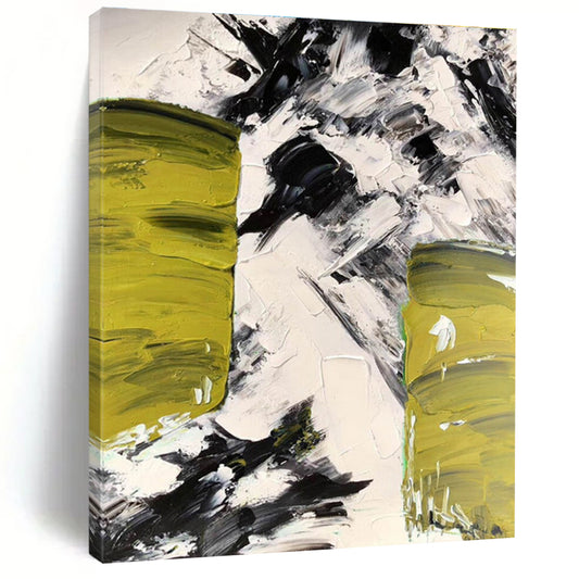 Big Painting Green, Black & White Textured Abstract Architectural Art HS395