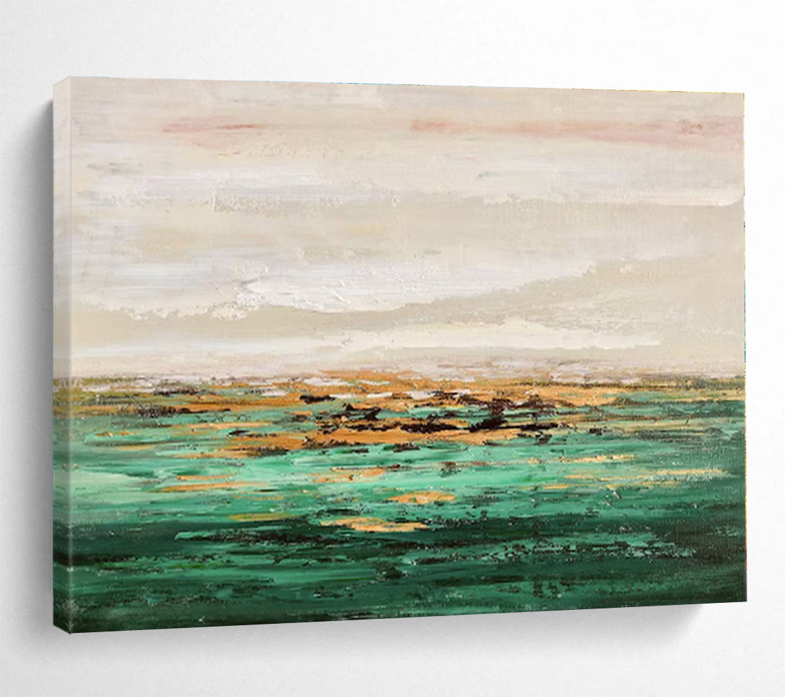 Oversized Canvas Art Green and Gold Abstract Landscape Painting WB126