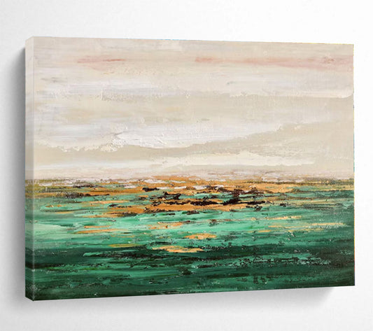 Oversized Canvas Art Green and Gold Abstract Landscape Painting WB126