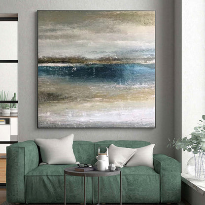 Hand-Painted Acrylic Modern Art Painting with Blue, Gray, Beige Textures - Large Contemporary Wall Art HS511