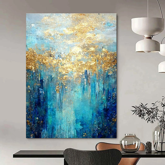 Blue, Gold Abstract Textured Art For Living Room and Bedroom WS444