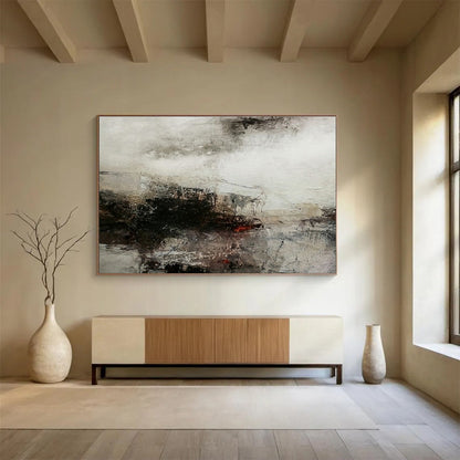 Gray, Black, Beige Abstract Misty Landscape Art For Sale WB391