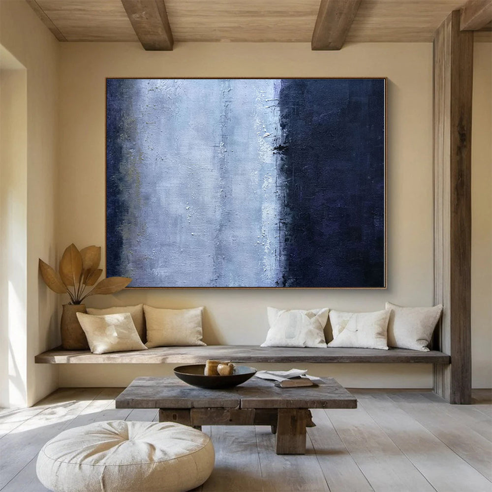 Oversized Canvas Art Blue and Gray Abstract Textured Painting WB146