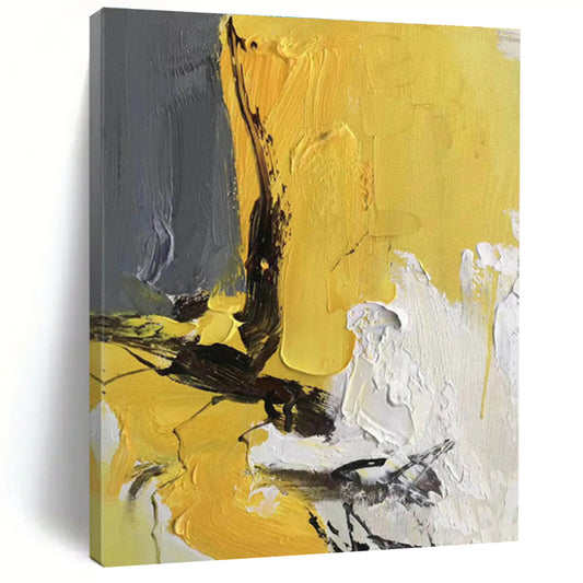 Large Size Yellow, Gray & White Textured Abstract Art HS390