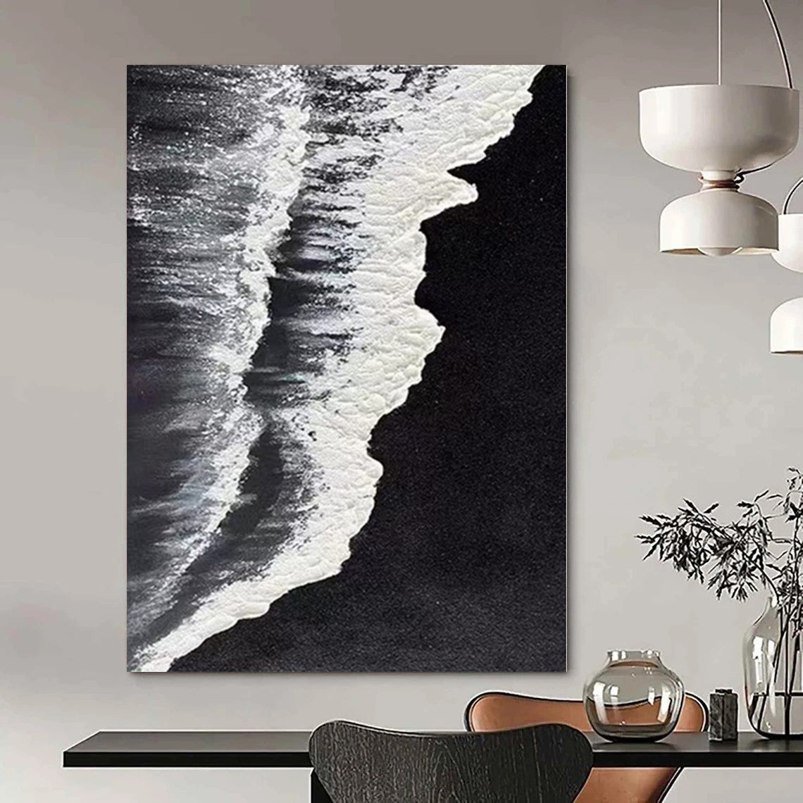 Black, White Abstract Seascape Art For Bathroom and Coastal-Themed Bedroom WS418
