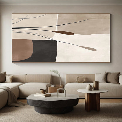 Handmade Art Beige, Brown, and Black Abstract Nature Painting For Sale HS135