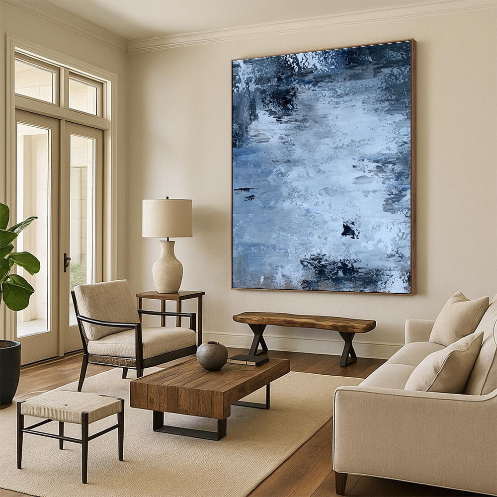 Hand-Painted Blue & Gray Textured Abstract, Modern Art Acrylic HS246