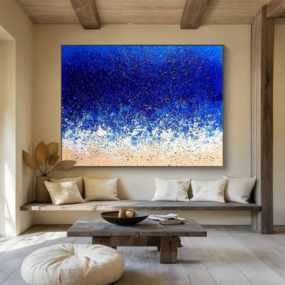 Extra Large Size Blue, White, and Beige Textured Abstract Seashore - Acrylic Painting WB285