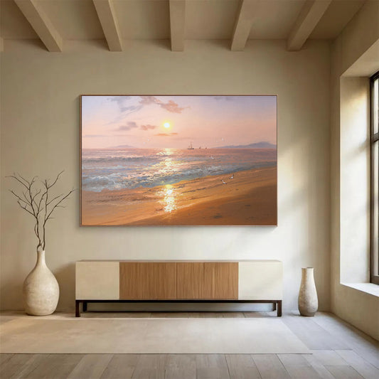 Horizontal Peach and Blue Coastal Realistic Painting WB235