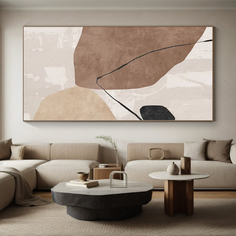 Unique Abstract Paintings Brown, Beige, and Black Abstract Shape Painting For Sale HS086