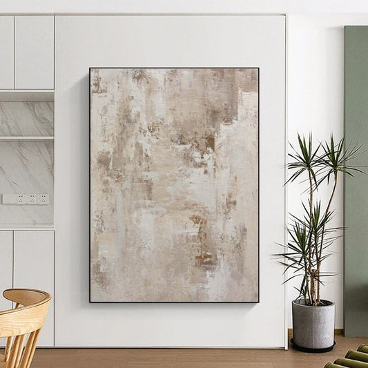 Handmade Art Beige & Gray Textured Abstract, Minimalist Canvas Art HS329