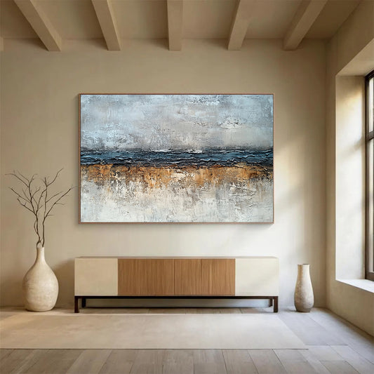 Modern Art Abstract Paintings with Gray, Blue and Brown Colors, Textured Abstract Theme WB304