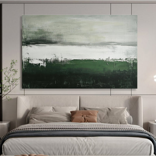 Oversized Canvas Art Green, Gray, and White Abstract Landscape - Acrylic Painting WB297