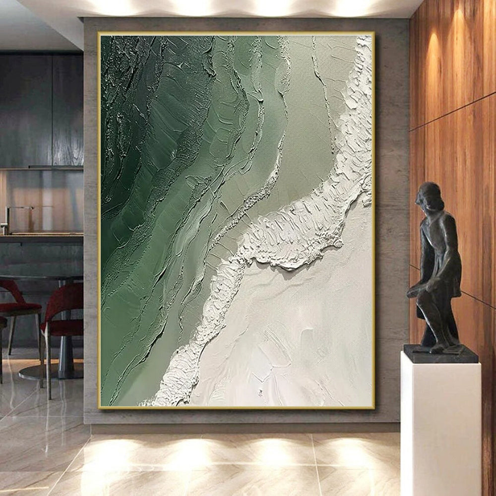 Acrylic Modern Art Paintings Green and White Textured Abstract Painting On Canvas HS816