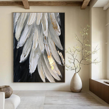 White and Gold Textured Feather Abstract Painting For Sale Online WS469