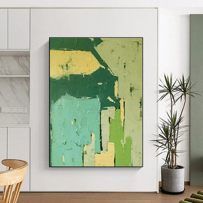 Acrylic Modern Art Paintings Green, Beige, and Teal Geometric Abstract Painting On Canvas HS799