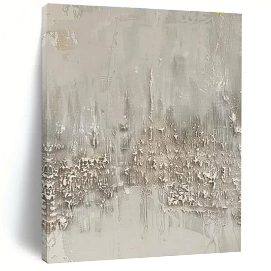 Hand-Painted Beige & Gray Textured Abstract Cityscape Art HS371