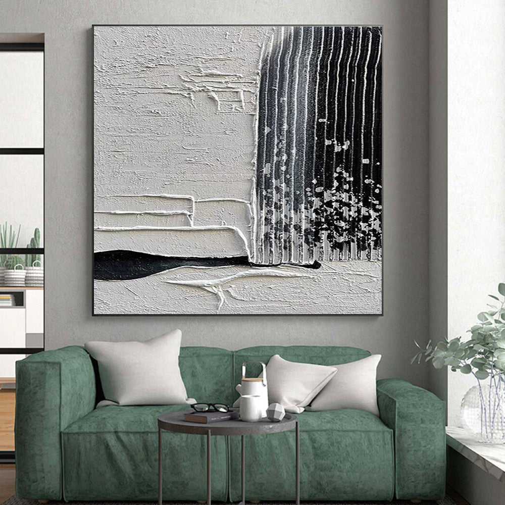 Giant Canvas Art Black & White Textured Abstract Linear Art HS379