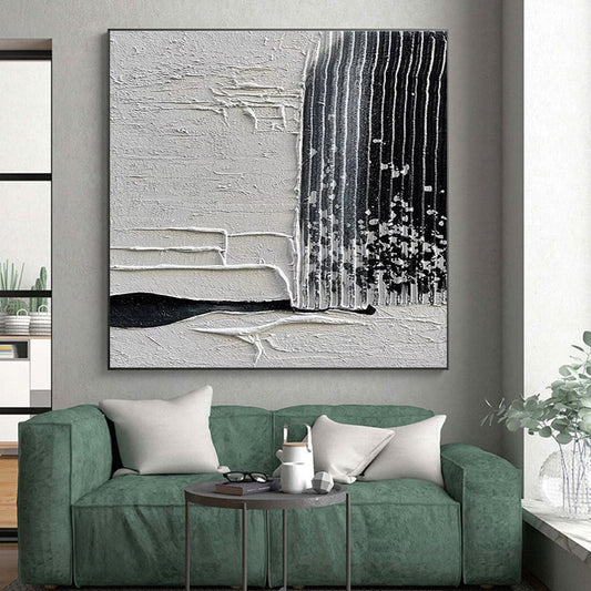 Giant Canvas Art Black & White Textured Abstract Linear Art HS379