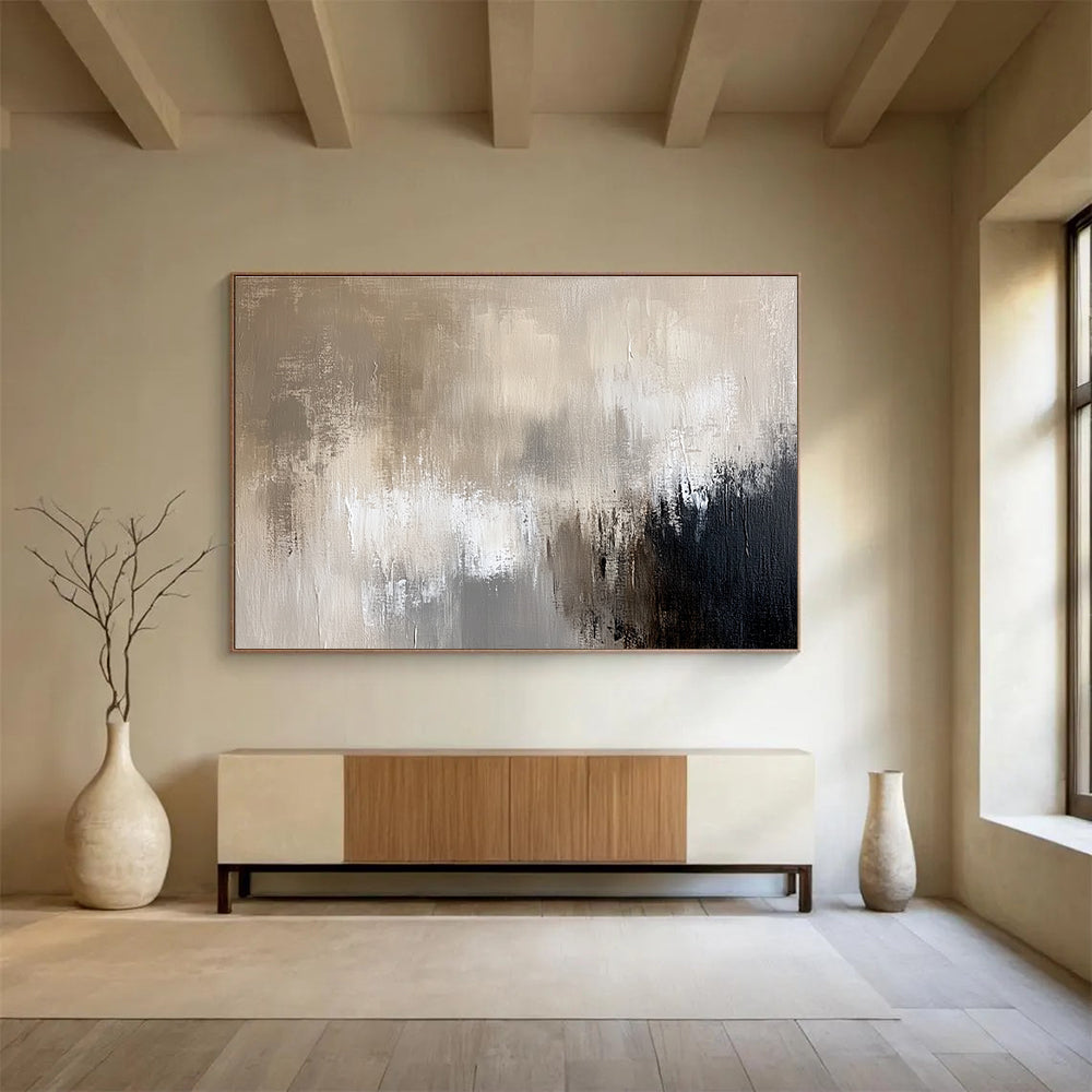 Big Size Beige, Gray, and Black Abstract Textured Art - Acrylic Painting WB300