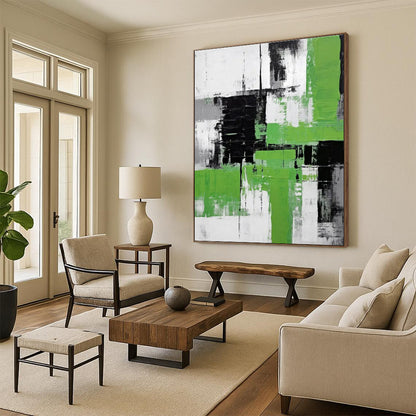 Acrylic Modern Art Paintings Green, Black, and White Geometric Abstract Painting On Canvas HS796
