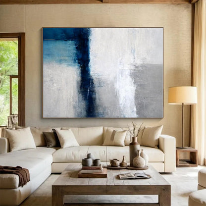 Modern Art Acrylic Blue, Gray, and White Abstract Landscape HS660