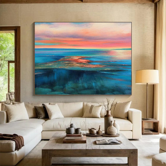 Extra Large Size Multicolor Abstract Vibrant Sunset Sea Scene, Abstract Oil Painting WB182