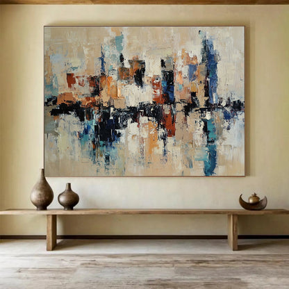Modern Art Abstract Paintings with Beige, Blue, Brown, White and Black Colors, Urban Reflection Theme WB310