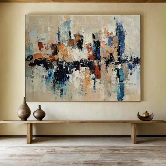 Modern Art Abstract Paintings with Beige, Blue, Brown, White and Black Colors, Urban Reflection Theme WB310