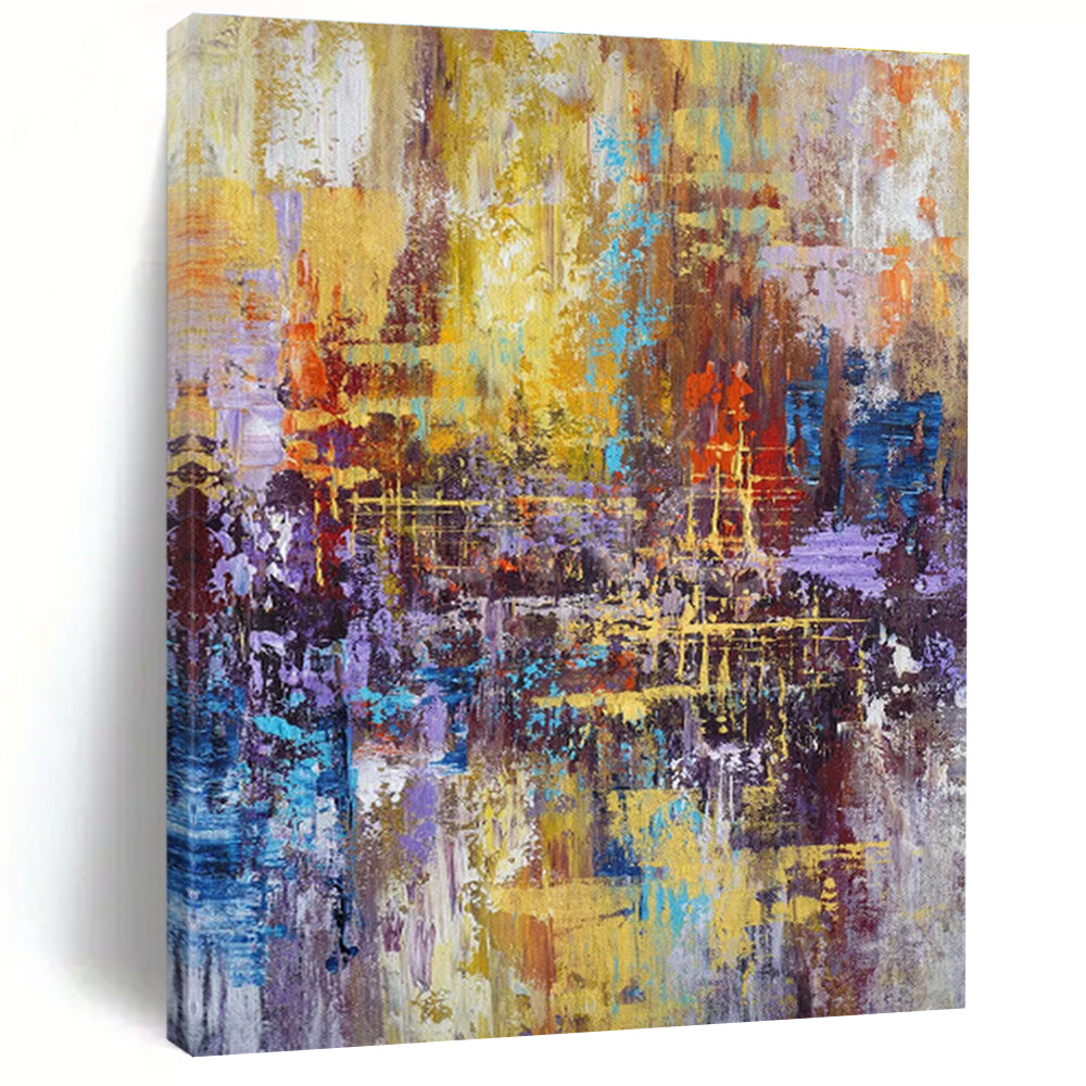 Oversized Abstract Wall Art with Yellow, Blue, Red, Purple and Brown Colors, Dynamic Abstract Theme HS485