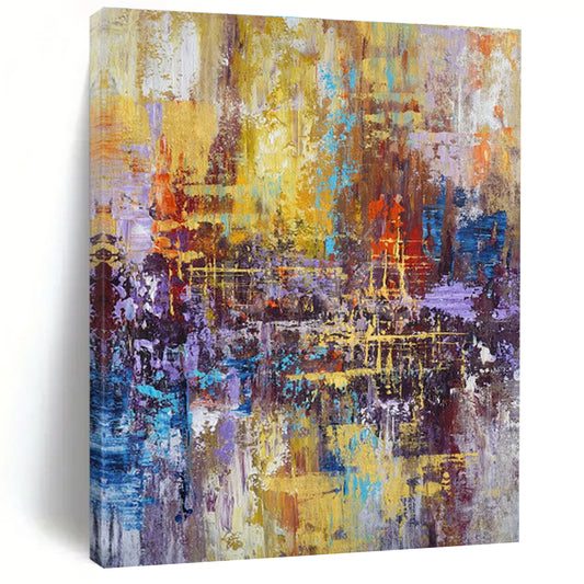 Oversized Abstract Wall Art with Yellow, Blue, Red, Purple and Brown Colors, Dynamic Abstract Theme HS485