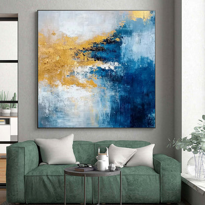 Gaint Canvas Art Blue, Gold & White Textured Abstract, Oversized Abstract Wall Art HS226