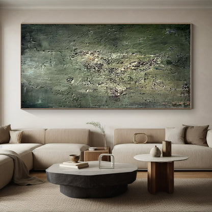 Handmade Art Unique Abstract Art with Green, Gray, White Textured Details - Acrylic Modern Art Painting HS534