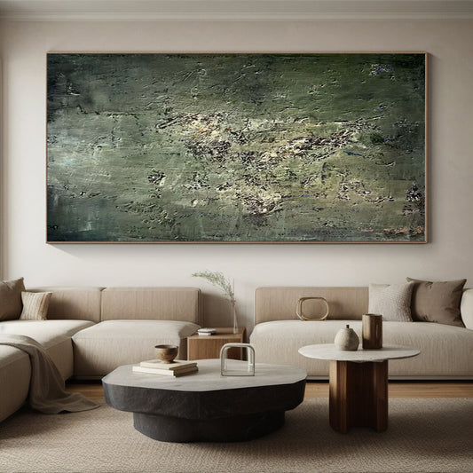 Handmade Art Unique Abstract Art with Green, Gray, White Textured Details - Acrylic Modern Art Painting HS534