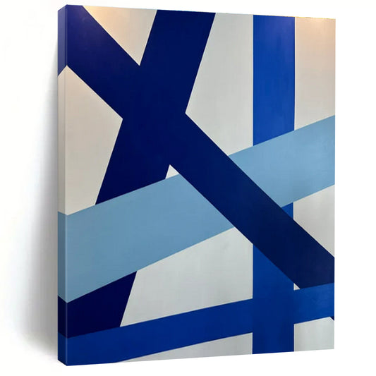 Modern Art Acrylic Blue and White Geometric Abstract Art HS642
