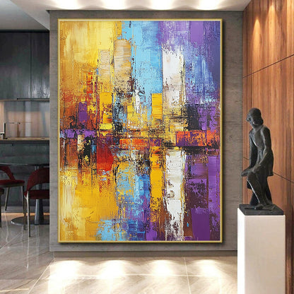 Gaint Canvas Art Multicolor Abstract Cityscape Painting For Sale HS121