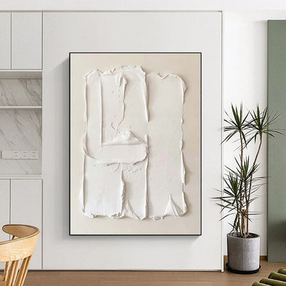 Unique Abstract Art White Textured Abstract, Large Contemporary Wall Art HS326