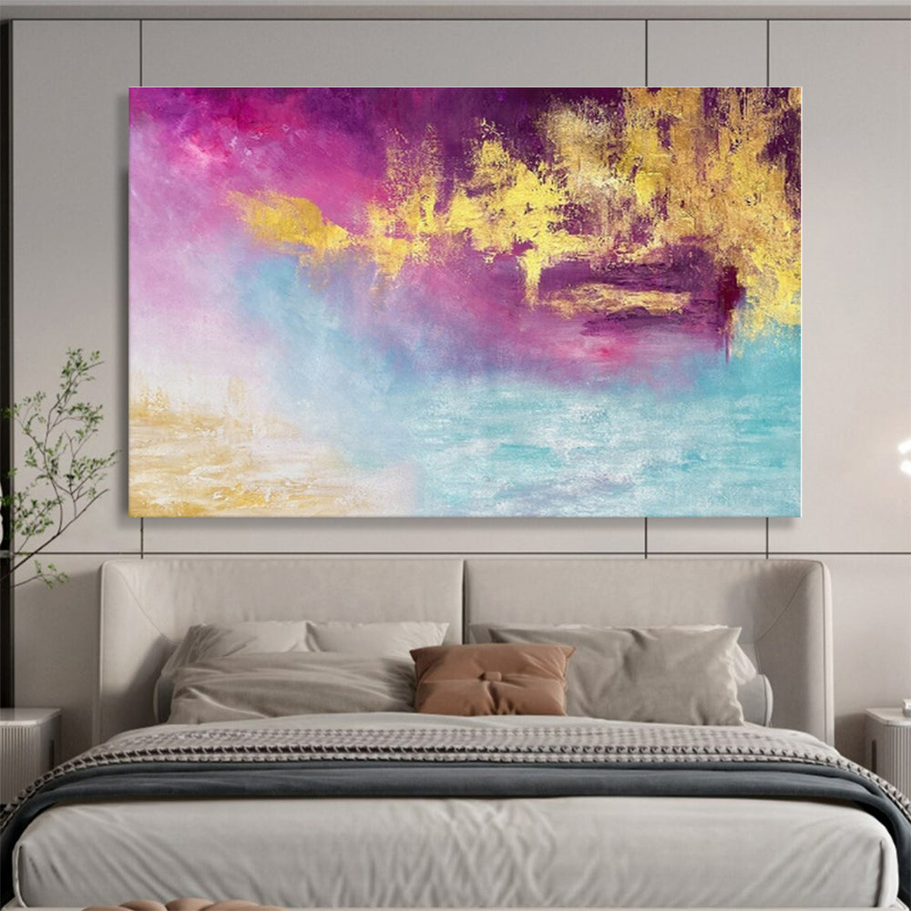 Purple, Pink, Gold, Blue Abstract Fluid Landscape Acrylic Painting WB012